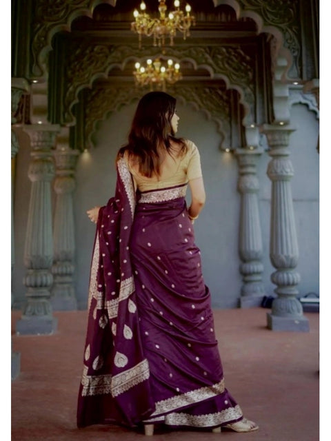 Women's Cotton  Printed Saree With Unstitched Blouse 5.5Mtr (Purple)