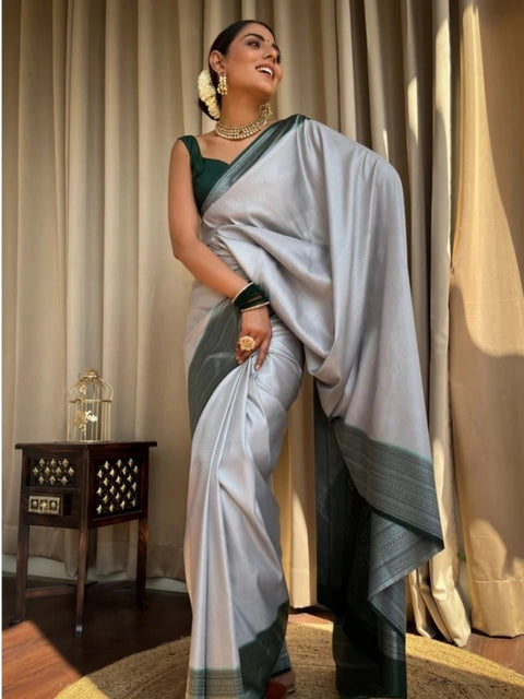 Women's Silk Printed Saree With Unstitched Blouse 5.5Mtr (Grey)