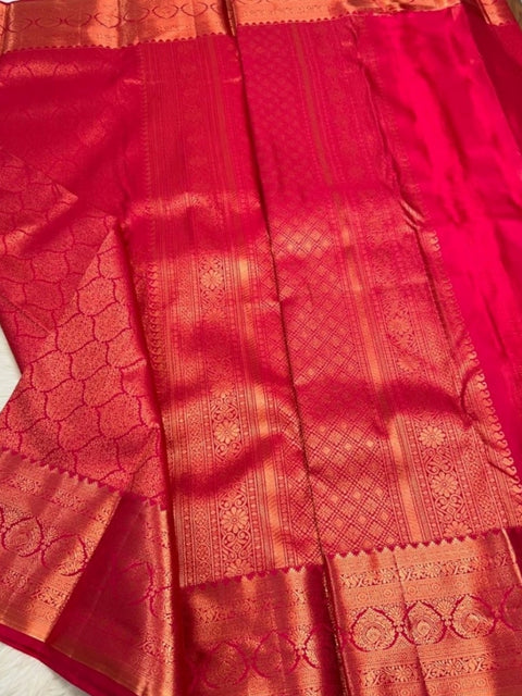 Women's Silk Printed Saree With Unstitched Blouse 5.5Mtr (Rani Pink)