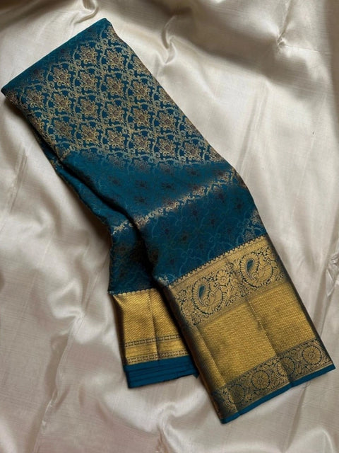 Women's Silk Printed Saree With Unstitched Blouse 5.5Mtr (Rama)