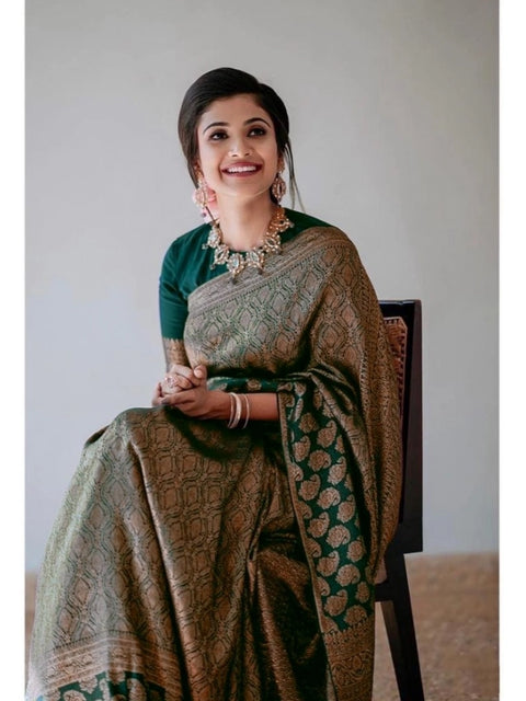 Women's Silk Printed Saree With Unstitched Blouse 5.5Mtr (Green)