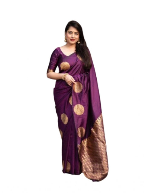 Women's Silk Printed Saree With Unstitched Blouse 5.5Mtr (Wine)