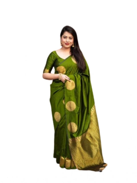 Women's Silk Printed Saree With Unstitched Blouse 5.5Mtr (Green)