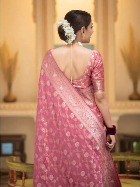 Women's Silk Printed Saree With Unstitched Blouse 5.5Mtr (Peach)