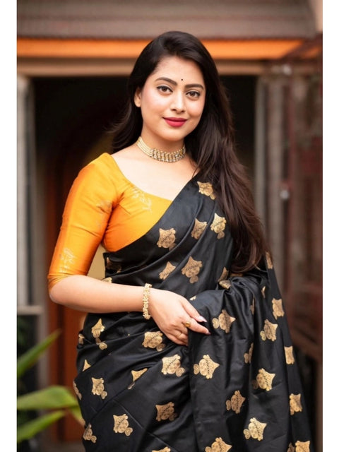 Women's Silk Printed Saree With Unstitched Blouse 5.5Mtr (Yellow)