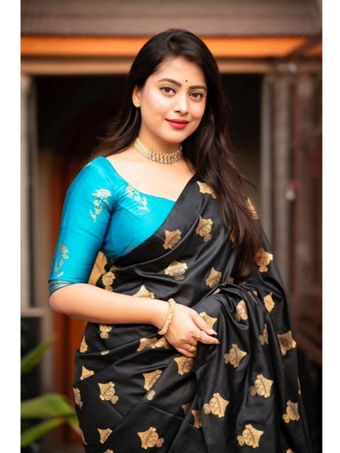 Women's Silk Printed Saree With Unstitched Blouse 5.5Mtr (Sky Blue)