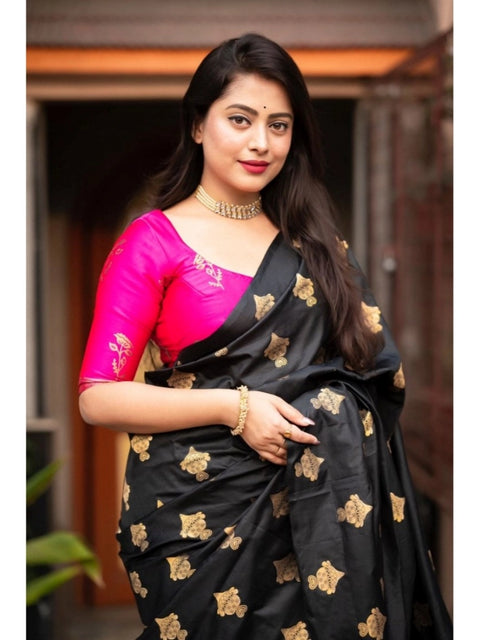 Women's Silk Printed Saree With Unstitched Blouse 5.5Mtr (Pink)