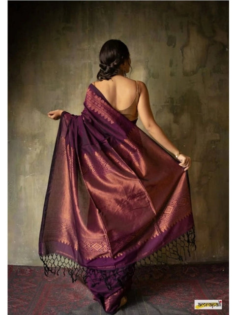Women's Silk Printed Saree With Unstitched Blouse 5.5Mtr (Wine)