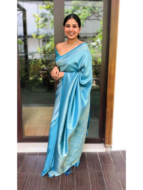 Women's Silk Printed Saree With Unstitched Blouse 5.5Mtr (Sky Blue)
