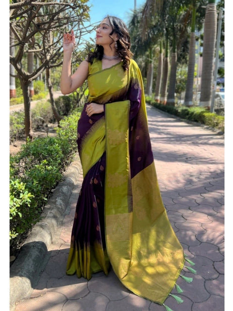Women's Silk Printed Saree With Unstitched Blouse 5.5Mtr (Wine)