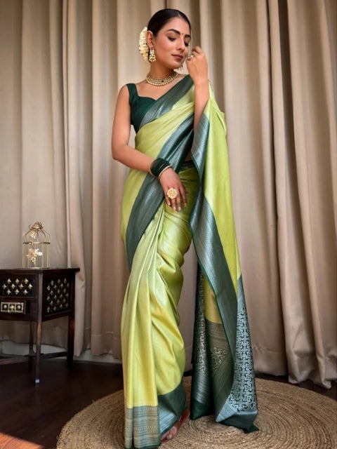 Women's Silk Printed Saree With Unstitched Blouse 5.5Mtr (Sea Green)