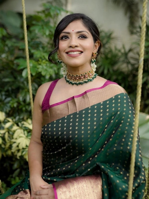 Women's Silk Printed Saree With Unstitched Blouse 5.5Mtr (Green)
