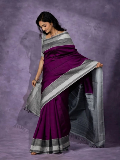Women's Silk Printed Saree With Unstitched Blouse 5.5Mtr (Purple)