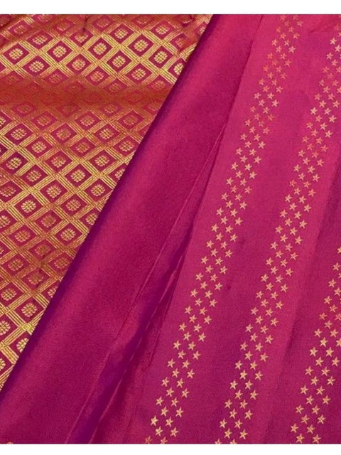 Women's Silk Printed Saree With Unstitched Blouse 5.5Mtr (Rani Pink)