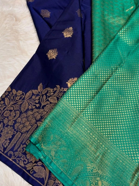 Women's Silk Printed Saree With Unstitched Blouse 5.5Mtr (Royal Blue)