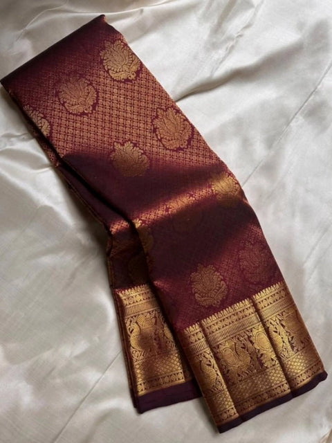 Women's Silk Printed Saree With Unstitched Blouse 5.5Mtr (Maroon)