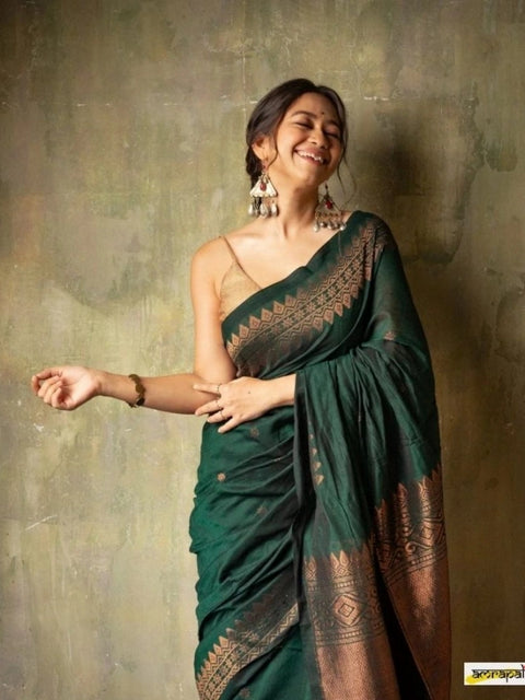 Women's Silk Printed Saree With Unstitched Blouse 5.5Mtr (Green)