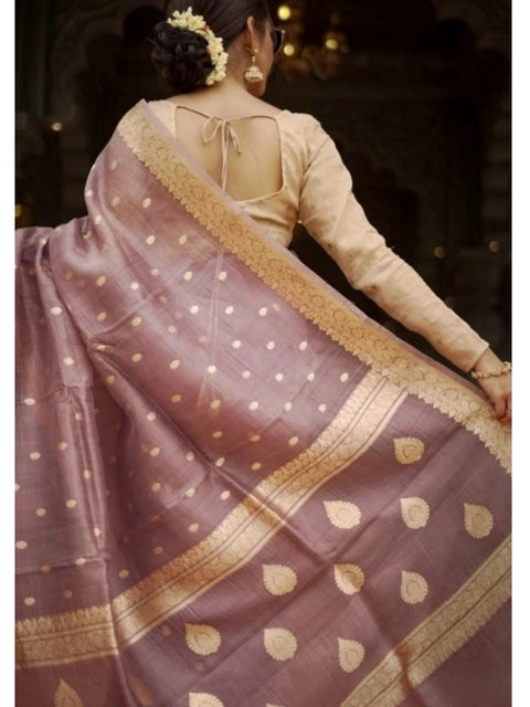 Women's Cotton  Printed Saree With Unstitched Blouse 5.5Mtr (Rose Gold)