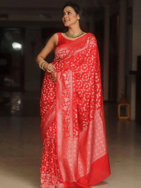 Women's Silk Printed Saree With Unstitched Blouse 5.5Mtr (Orange)