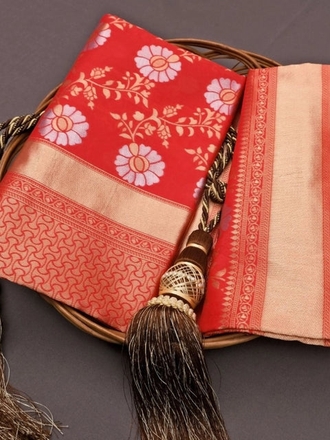Women's Silk Printed Saree With Unstitched Blouse 5.5Mtr (White)