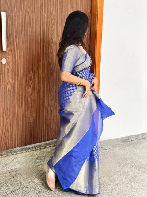 Women's Silk Printed Saree With Unstitched Blouse 5.5Mtr (Royal Blue)