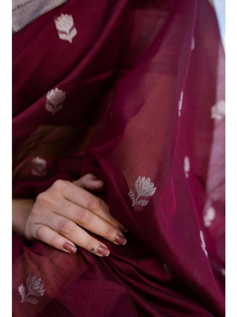 Women's Cotton  Printed Saree With Unstitched Blouse 5.5Mtr (Maroon)