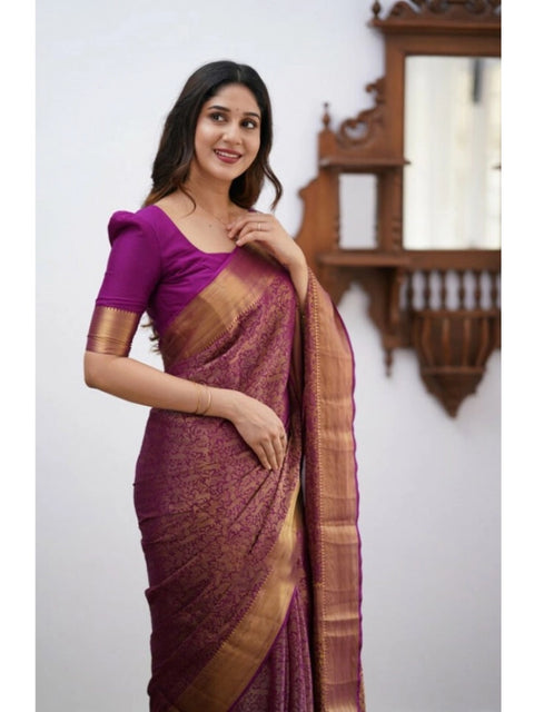 Women's Silk Printed Saree With Unstitched Blouse 5.5Mtr (Wine)