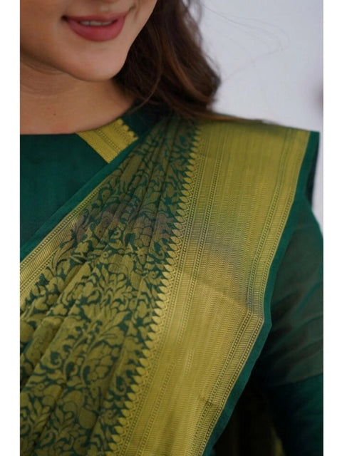 Women's Silk Printed Saree With Unstitched Blouse 5.5Mtr (Green)