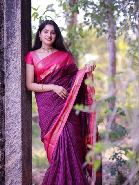 Women's Silk Printed Saree With Unstitched Blouse 5.5Mtr (Purple)
