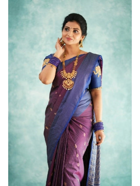 Women's Silk Printed Saree With Unstitched Blouse 5.5Mtr (Purple)
