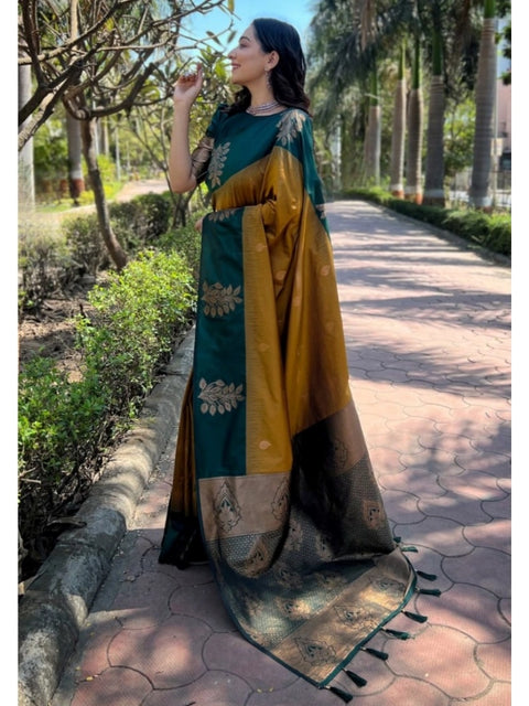 Women's Silk Printed Saree With Unstitched Blouse 5.5Mtr (Yellow)