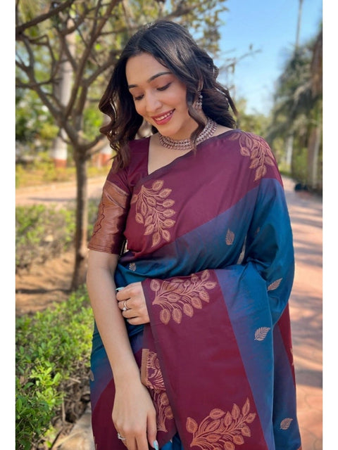 Women's Silk Printed Saree With Unstitched Blouse 5.5Mtr (Blue)