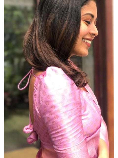 Women's Silk Printed Saree With Unstitched Blouse 5.5Mtr (Pink)