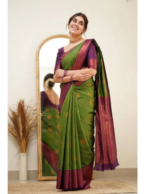 Women's Silk Printed Saree With Unstitched Blouse 5.5Mtr (Green)