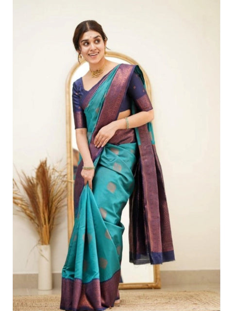 Women's Silk Printed Saree With Unstitched Blouse 5.5Mtr (Rama)