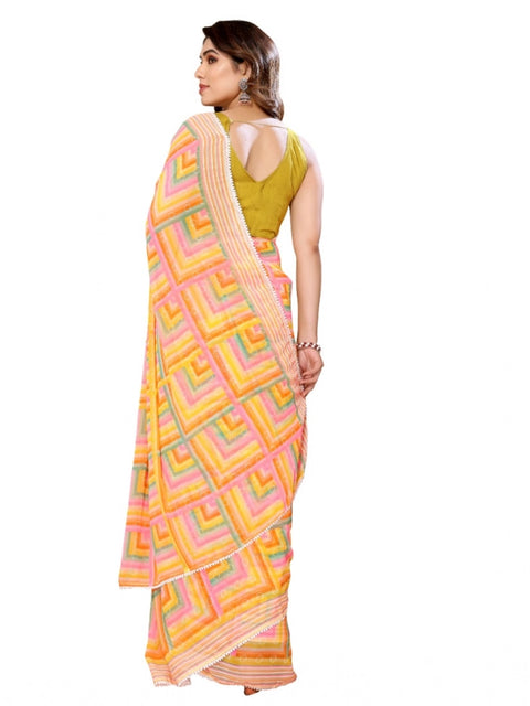 Women's Small Lace Georgette Printed Ready-to-Wear Saree With Unstitched Blouse 5.5 Mtr (Yellow)