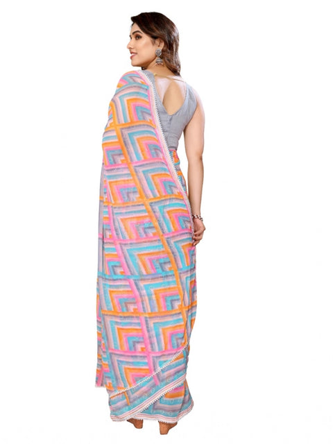 Women's Small Lace Georgette Printed Ready-to-Wear Saree With Unstitched Blouse 5.5 Mtr (Grey)