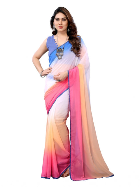 Women's Small Lace Georgette Solid Ready-to-Wear Saree With Unstitched Blouse 5.5 Mtr (Multicolor)