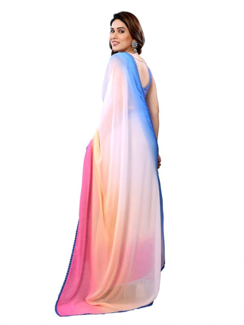 Women's Small Lace Georgette Solid Ready-to-Wear Saree With Unstitched Blouse 5.5 Mtr (Multicolor)