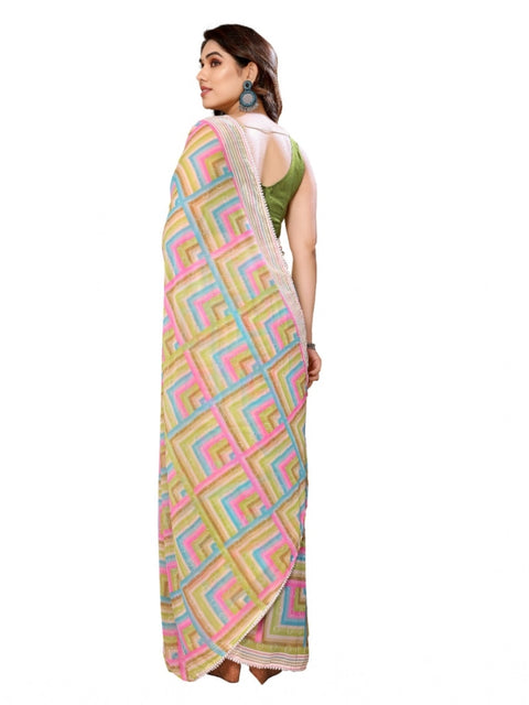 Women's Small Lace Georgette Printed Ready-to-Wear Saree With Unstitched Blouse 5.5 Mtr (Green)