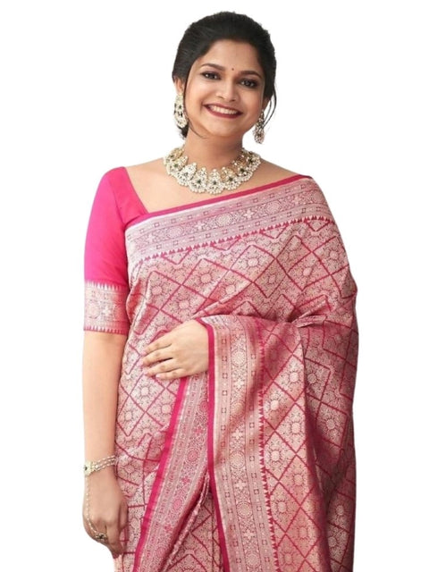 Women's Silk Printed Saree With Unstitched Blouse 5.5Mtr (Pink)