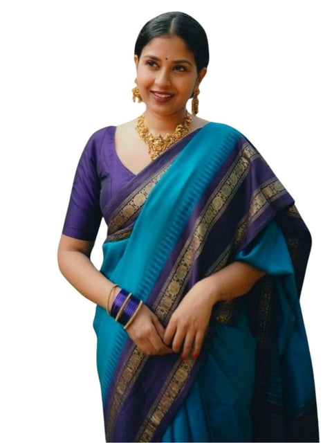 Women's Silk Printed Saree With Unstitched Blouse 5.5Mtr (Blue)