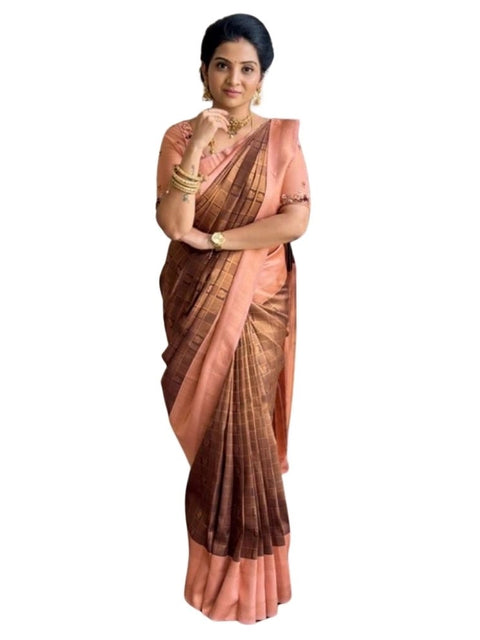 Women's Silk Printed Saree With Unstitched Blouse 5.5Mtr (Brown)