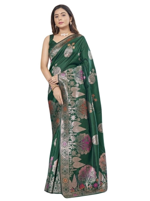 Women's Silk Printed Saree With Unstitched Blouse 5.5Mtr (Green)