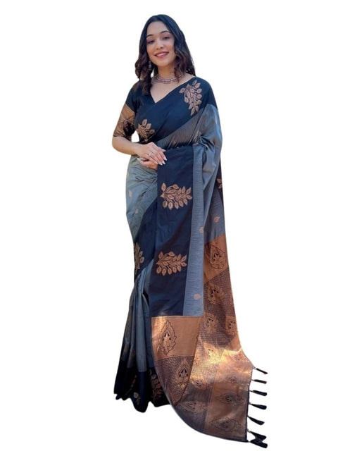 Women's Silk Printed Saree With Unstitched Blouse 5.5Mtr (Grey)