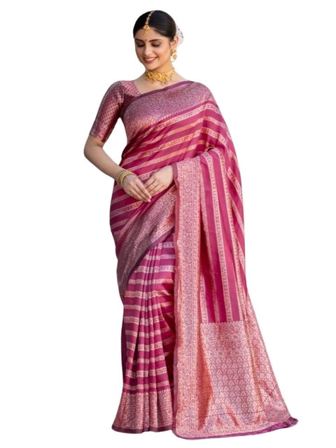 Women's Silk Printed Saree With Unstitched Blouse 5.5Mtr (Pink)
