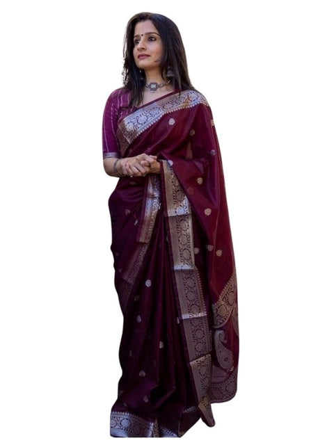 Women's Cotton  Printed Saree With Unstitched Blouse 5.5Mtr (Maroon)