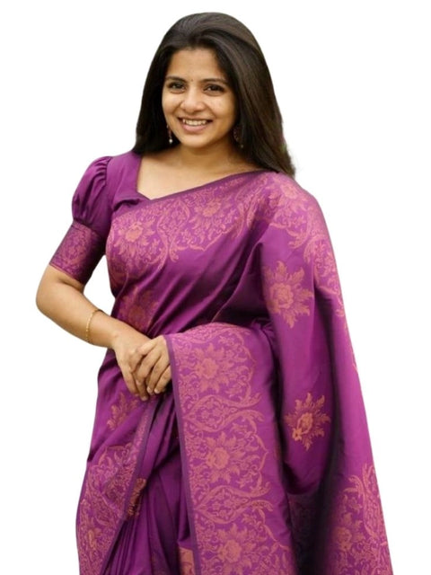 Women's Silk Printed Saree With Unstitched Blouse 5.5Mtr (Purple)
