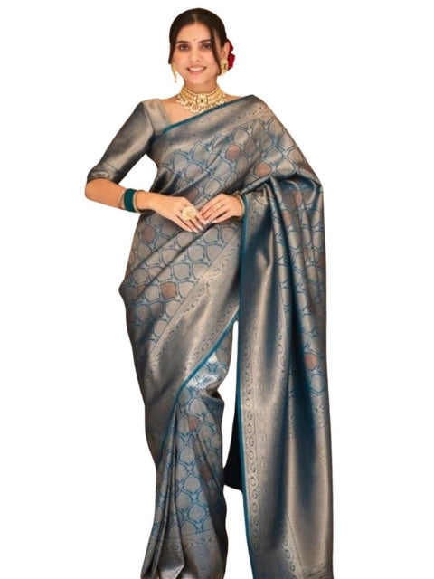 Women's Silk Printed Saree With Unstitched Blouse 5.5Mtr (Rama)
