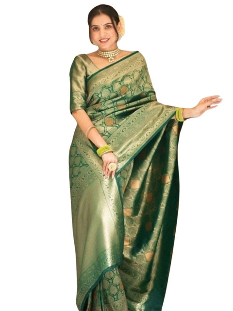 Women's Silk Printed Saree With Unstitched Blouse 5.5Mtr (Green)